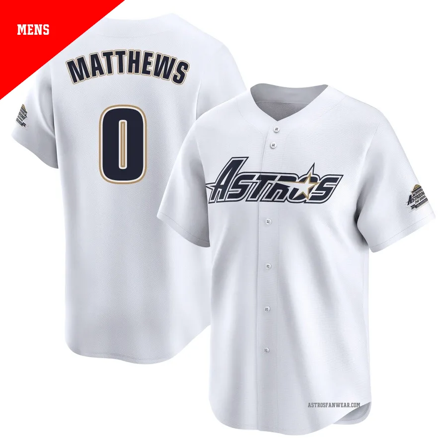 Houston Astros ＃0 Brice Matthews Men's White Limited Throwback Cooperstown Collection Jersey