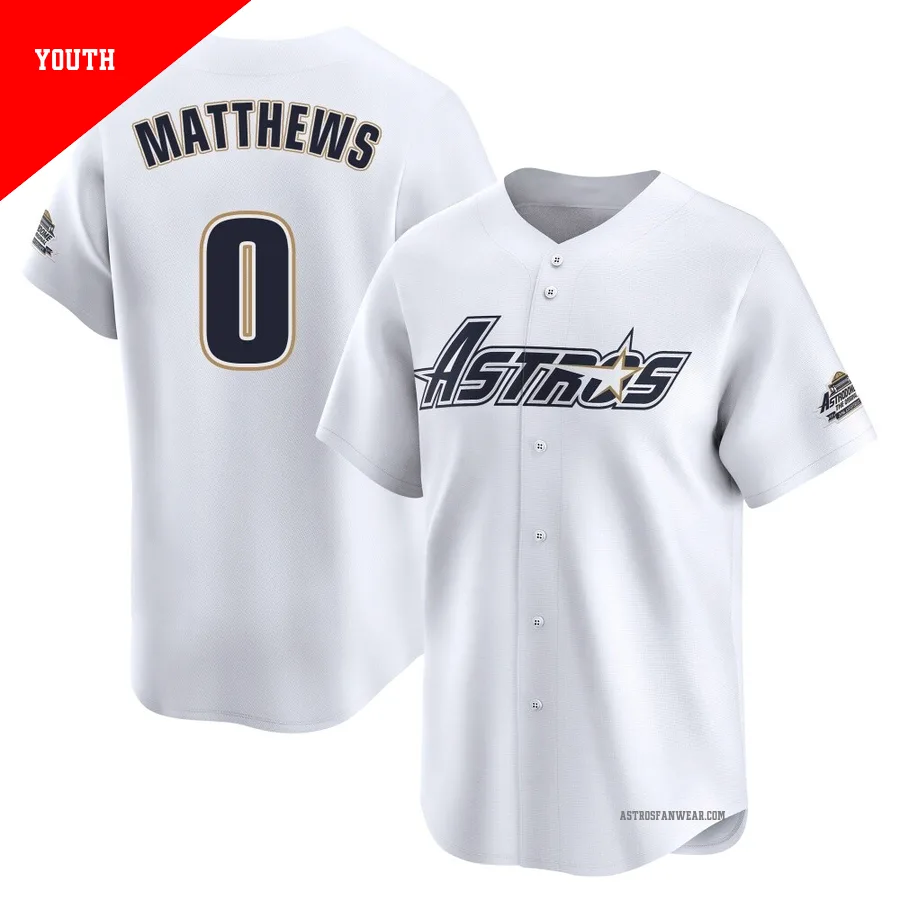 Houston Astros ＃0 Brice Matthews Youth White Limited Throwback Cooperstown Collection Jersey