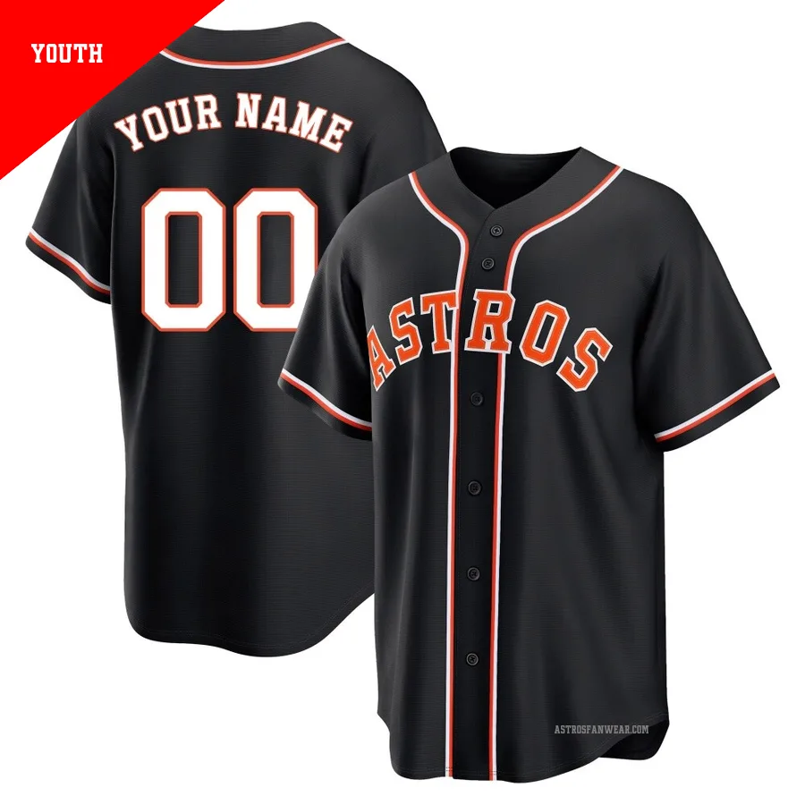 Houston Astros ＃00 Custom Youth Black Replica Fashion Out Jersey