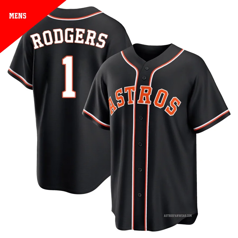 Houston Astros ＃1 Brendan Rodgers Men's Black Replica Fashion Out Jersey
