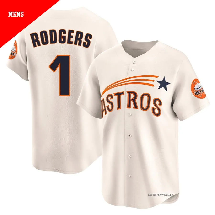 Houston Astros ＃1 Brendan Rodgers Men's Cream Limited Throwback Cooperstown Collection Jersey