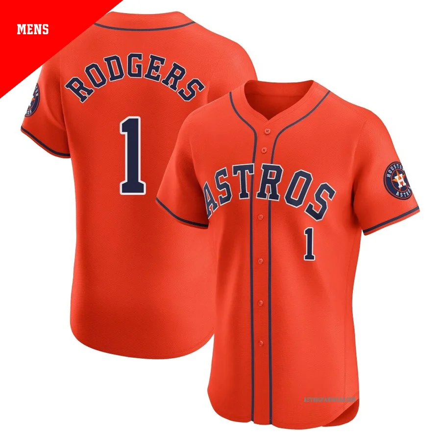 Houston Astros ＃1 Brendan Rodgers Men's Orange Elite Alternate Vapor Premier Jersey
