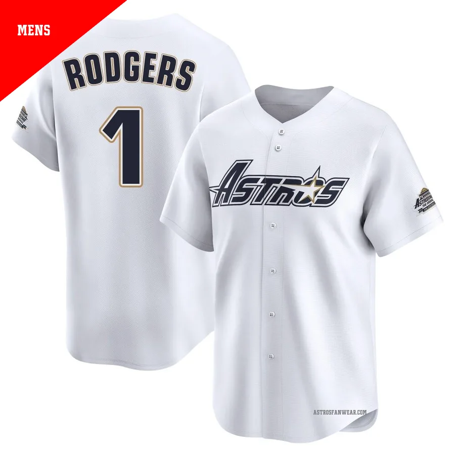 Houston Astros ＃1 Brendan Rodgers Men's White Limited Throwback Cooperstown Collection Jersey