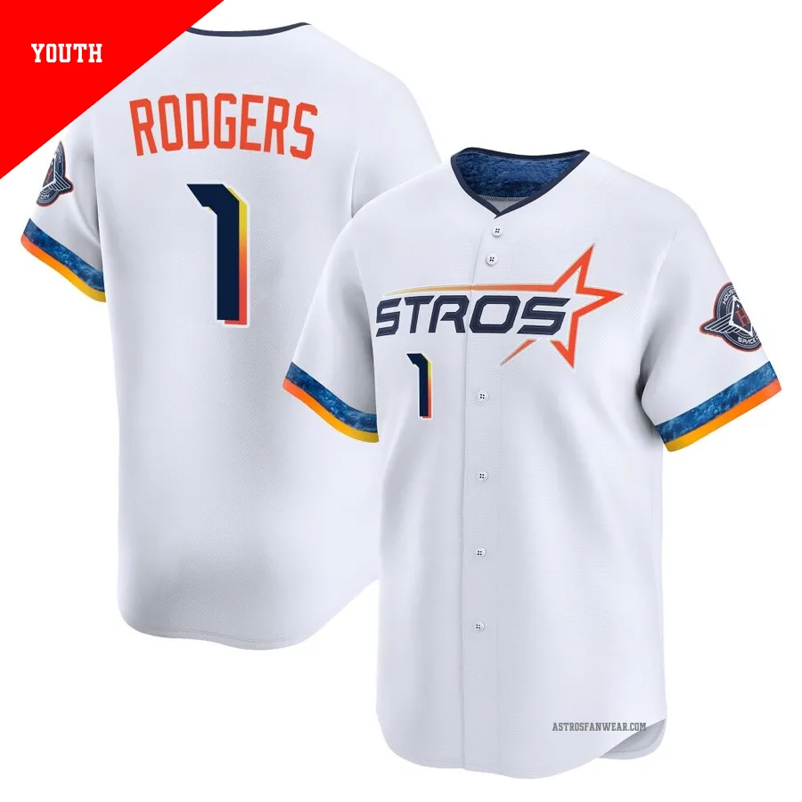 Houston Astros ＃1 Brendan Rodgers Youth White Limited 2025 City Connect Jersey
