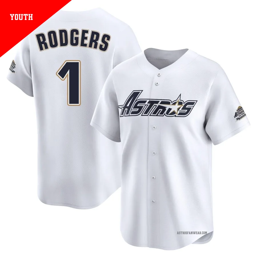 Houston Astros ＃1 Brendan Rodgers Youth White Limited Throwback Cooperstown Collection Jersey