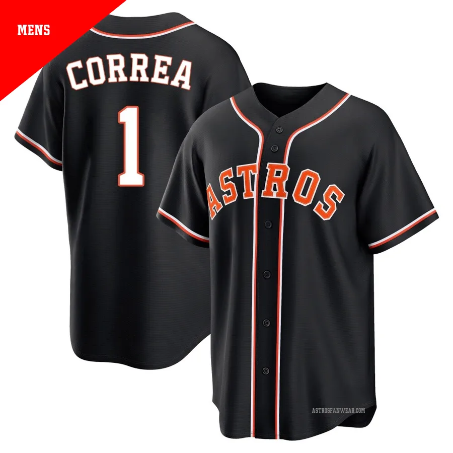 Houston Astros ＃1 Carlos Correa Men's Black Replica Fashion Out Jersey