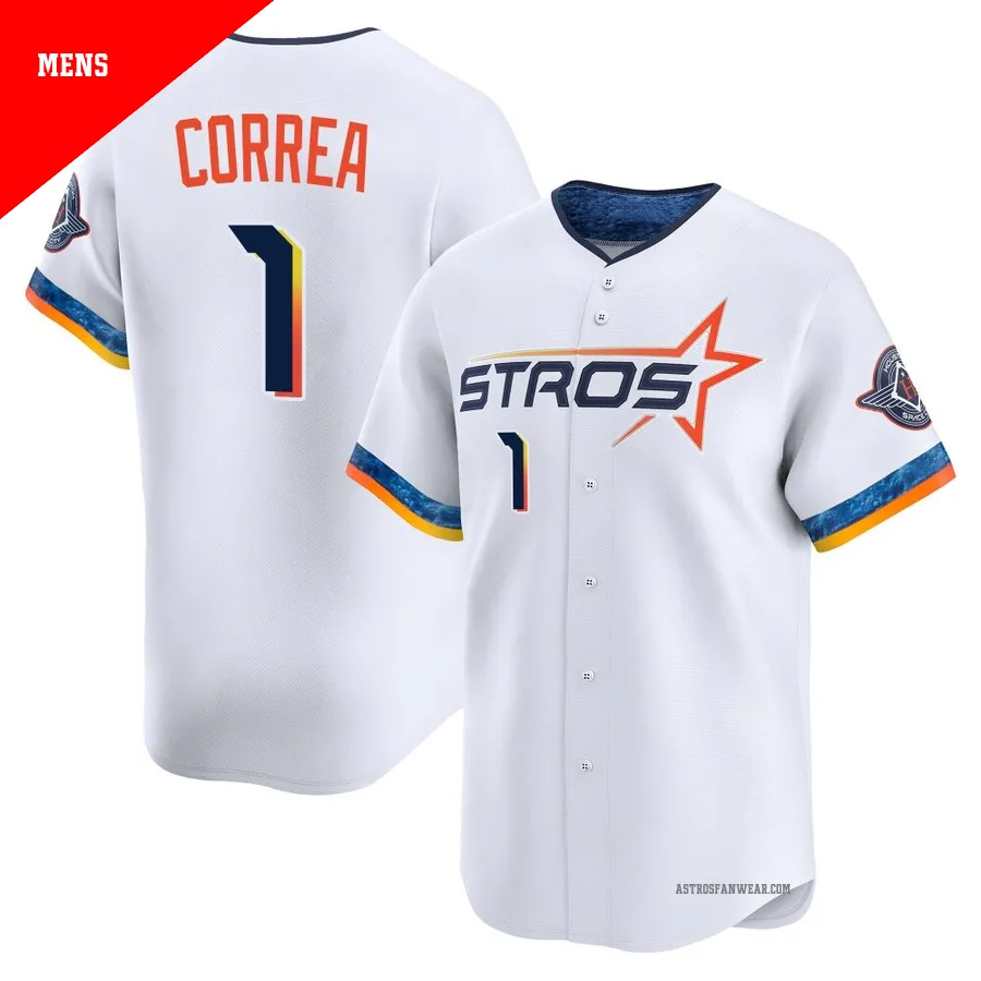 Houston Astros ＃1 Carlos Correa Men's White Limited 2025 City Connect Jersey
