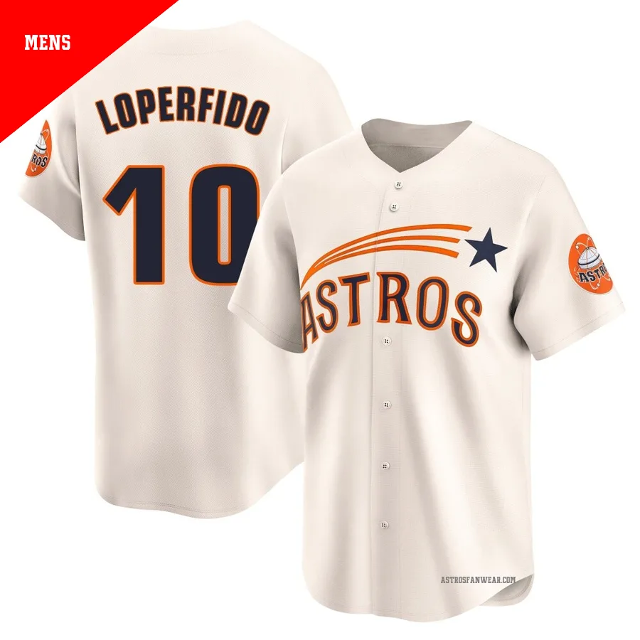 Houston Astros ＃10 Joey Loperfido Men's Cream Limited Throwback Cooperstown Collection Jersey