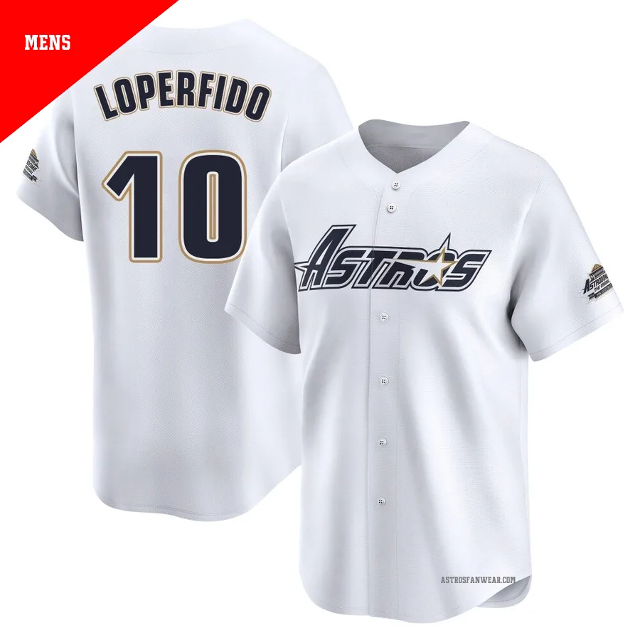 Houston Astros ＃10 Joey Loperfido Men's White Limited Throwback Cooperstown Collection Jersey