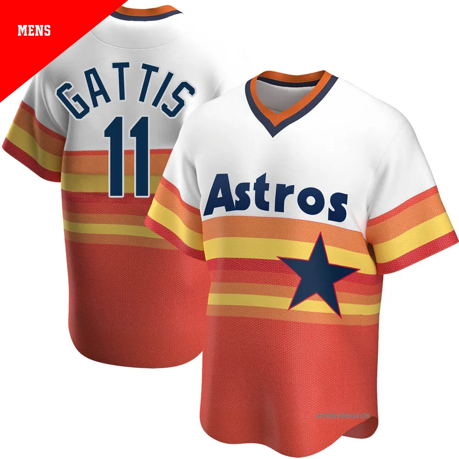 Houston Astros ＃11 Evan Gattis Men's White Replica Home Cooperstown Collection Jersey