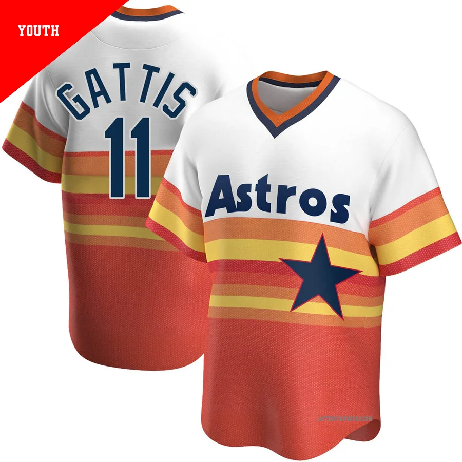 Houston Astros ＃11 Evan Gattis Youth White Replica Home Cooperstown Collection Jersey
