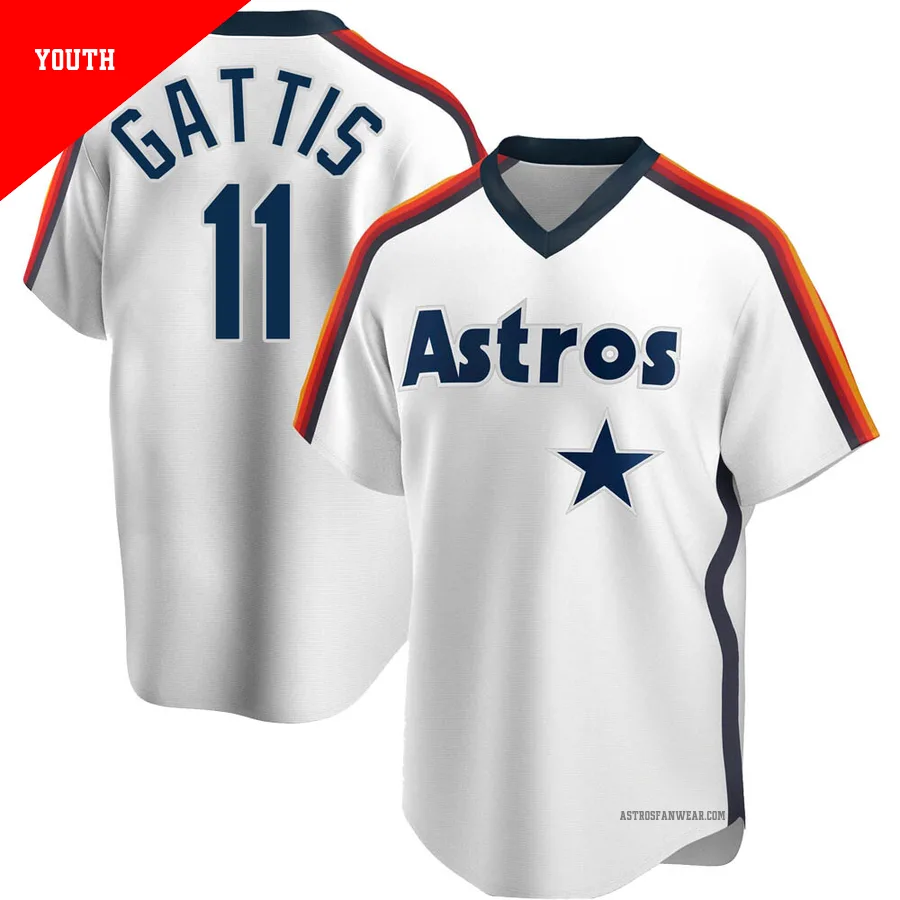 Houston Astros ＃11 Evan Gattis Youth White Replica Home Cooperstown Collection Team Jersey
