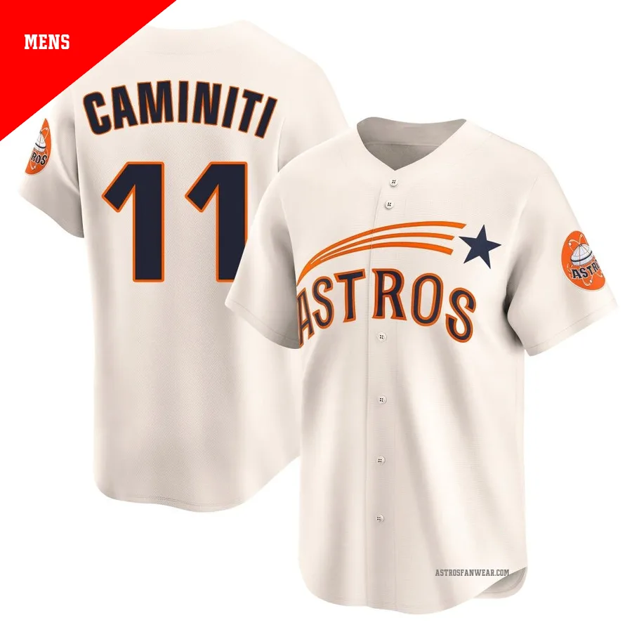 Houston Astros ＃11 Ken Caminiti Men's Cream Limited Throwback Cooperstown Collection Jersey