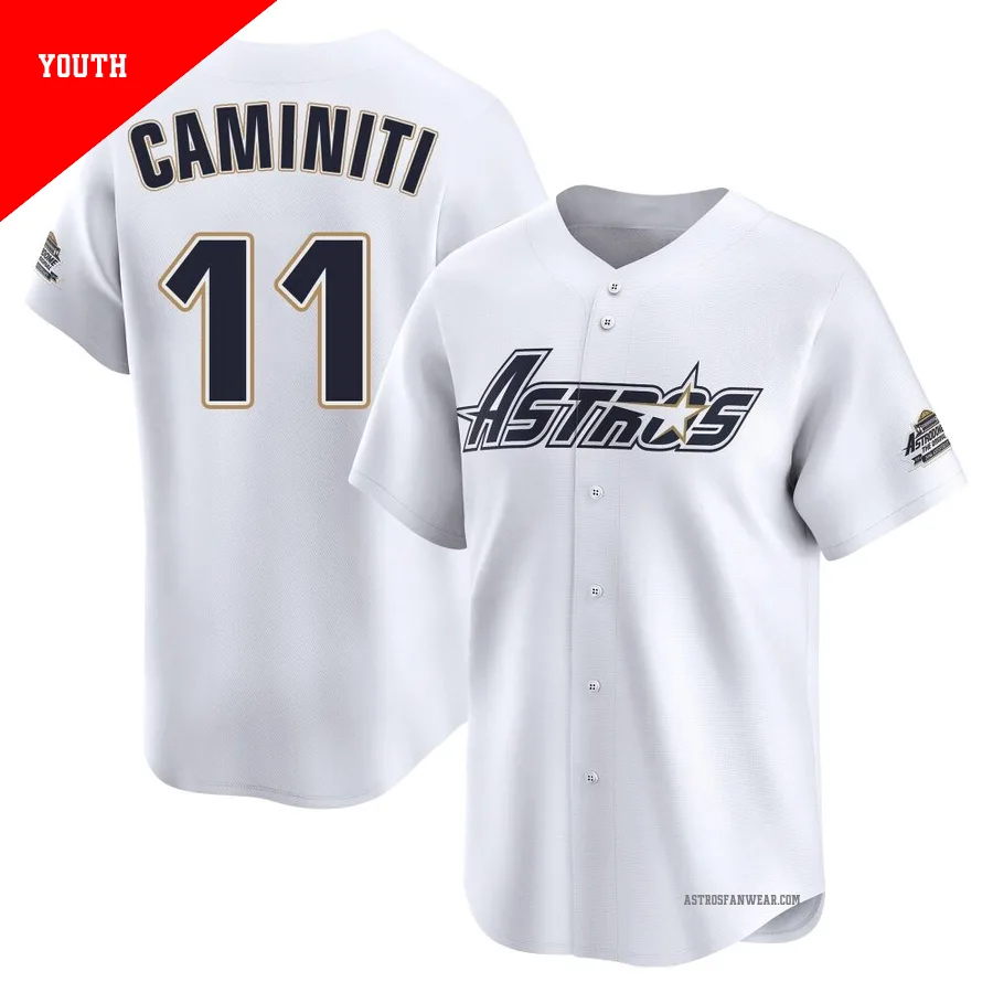 Houston Astros ＃11 Ken Caminiti Youth White Limited Throwback Cooperstown Collection Jersey