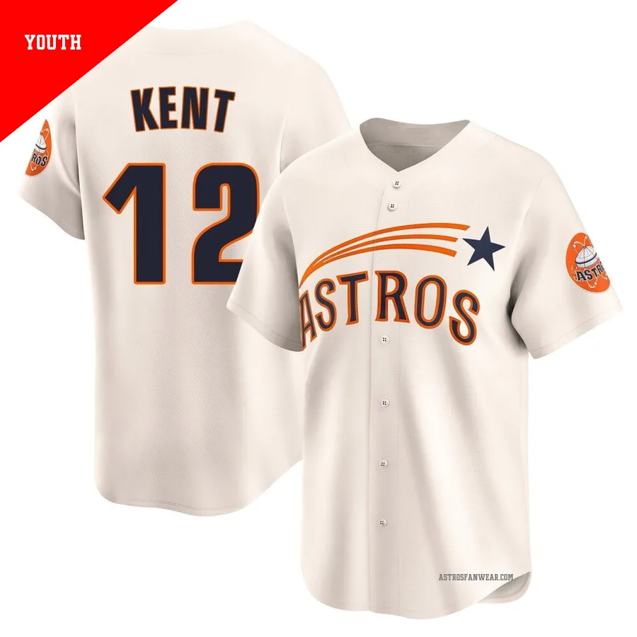 Houston Astros ＃12 Jeff Kent Youth Cream Limited Throwback Cooperstown Collection Jersey
