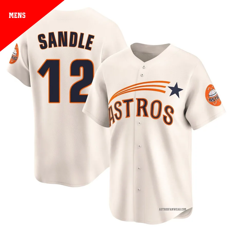 Houston Astros ＃12 Michael Sandle Men's Cream Limited Throwback Cooperstown Collection Jersey