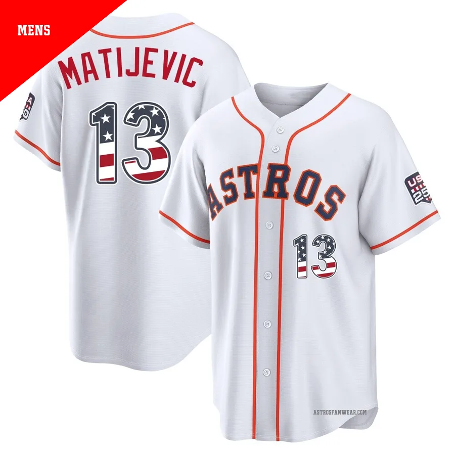 Houston Astros ＃13 J.J. Matijevic Men's White Limited USA 250 Fourth Of July Home Stadium Jersey