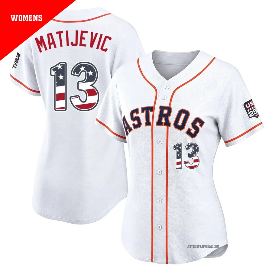 Houston Astros ＃13 J.J. Matijevic Women's White Limited USA 250 Fourth Of July Home Stadium Jersey