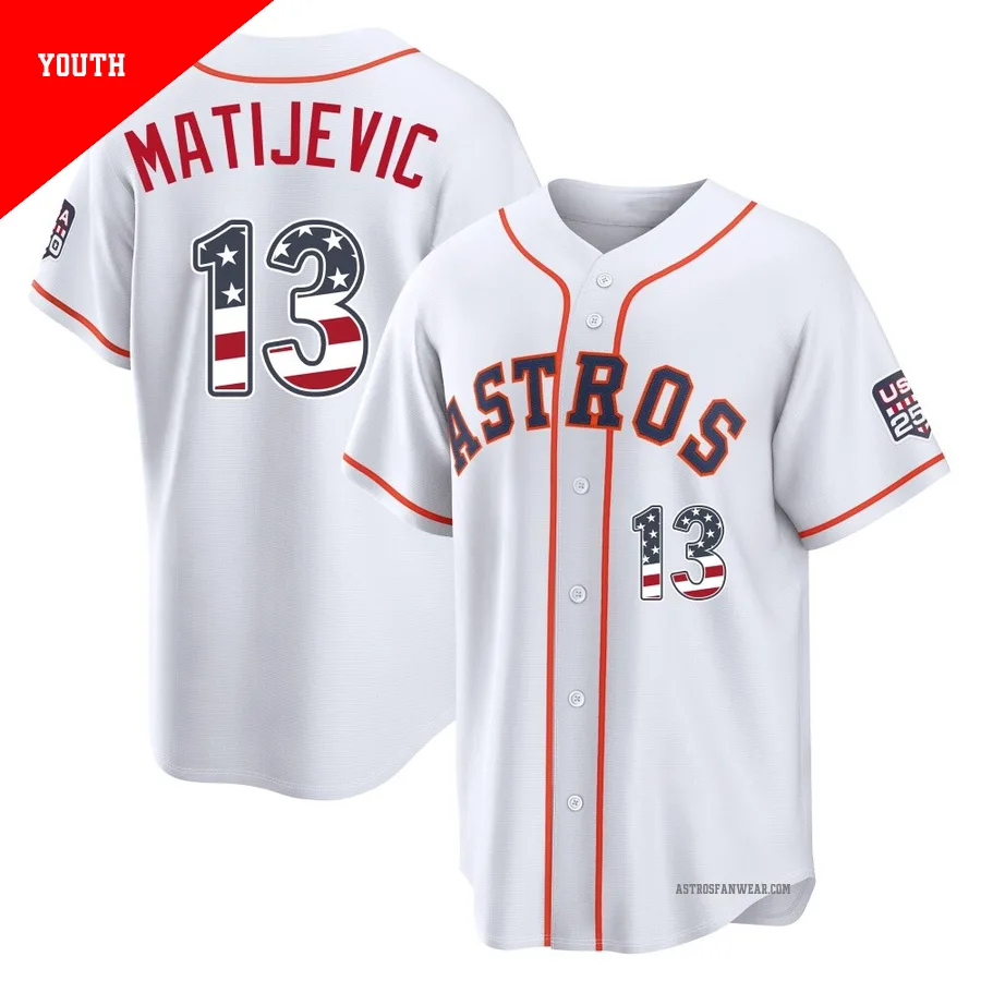 Houston Astros ＃13 J.J. Matijevic Youth White Limited USA 250 Fourth Of July Home Stadium Jersey