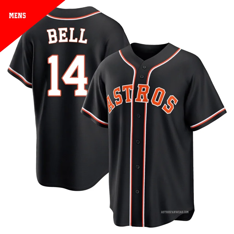 Houston Astros ＃14 Derek Bell Men's Black Replica Fashion Out Jersey