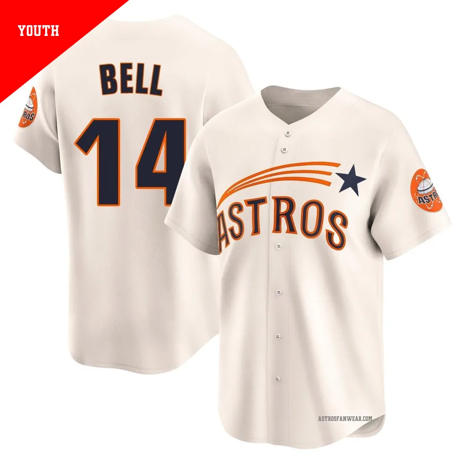 Houston Astros ＃14 Derek Bell Youth Cream Limited Throwback Cooperstown Collection Jersey