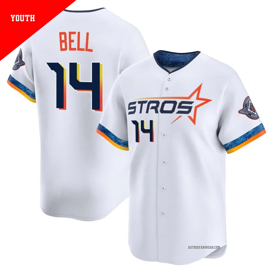 Houston Astros ＃14 Derek Bell Youth White Limited 2025 City Connect Jersey