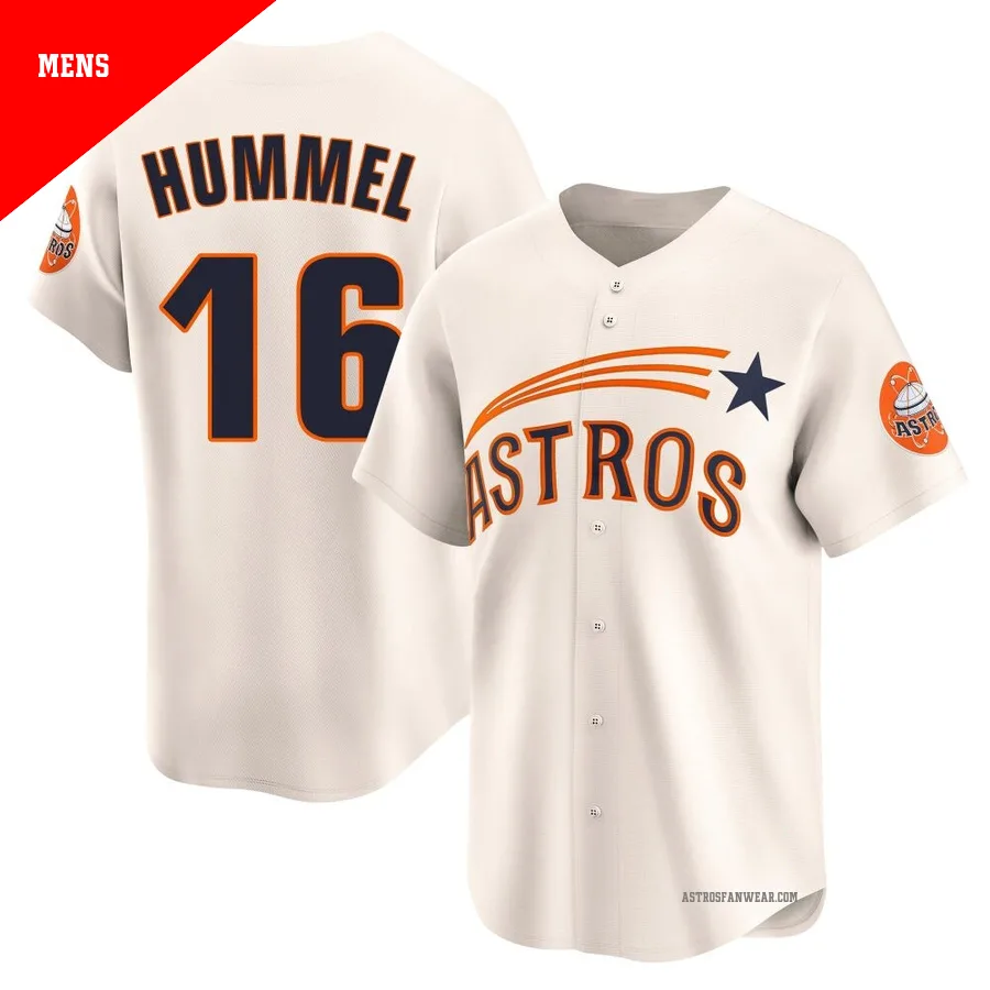 Houston Astros ＃16 Cooper Hummel Men's Cream Limited Throwback Cooperstown Collection Jersey