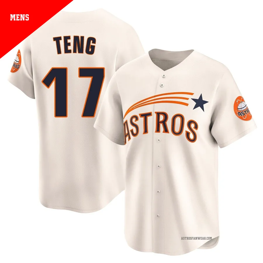 Houston Astros ＃17 Kai-Wei Teng Men's Cream Limited Throwback Cooperstown Collection Jersey
