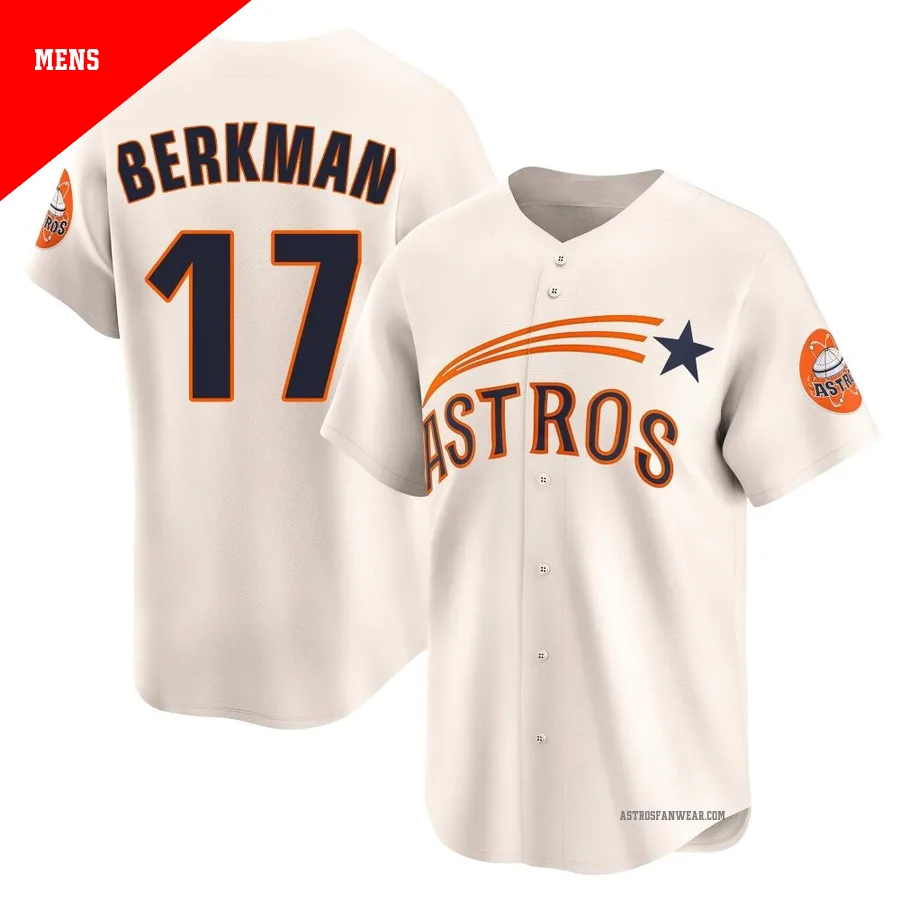 Houston Astros ＃17 Lance Berkman Men's Cream Limited Throwback Cooperstown Collection Jersey