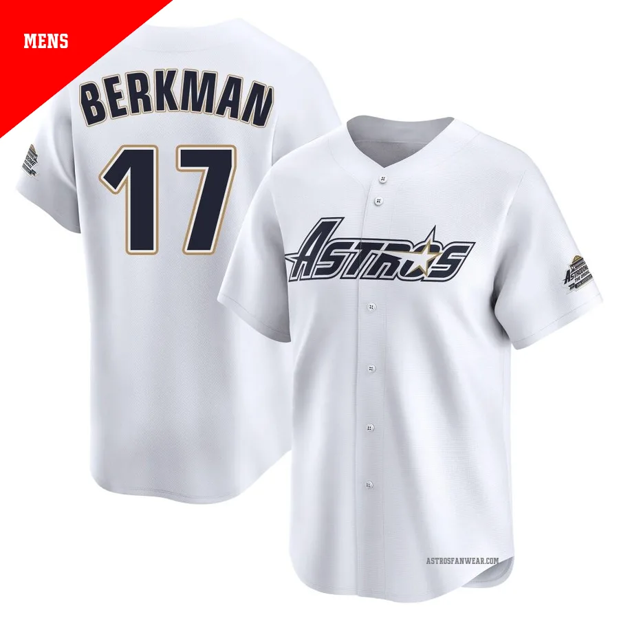 Houston Astros ＃17 Lance Berkman Men's White Limited Throwback Cooperstown Collection Jersey