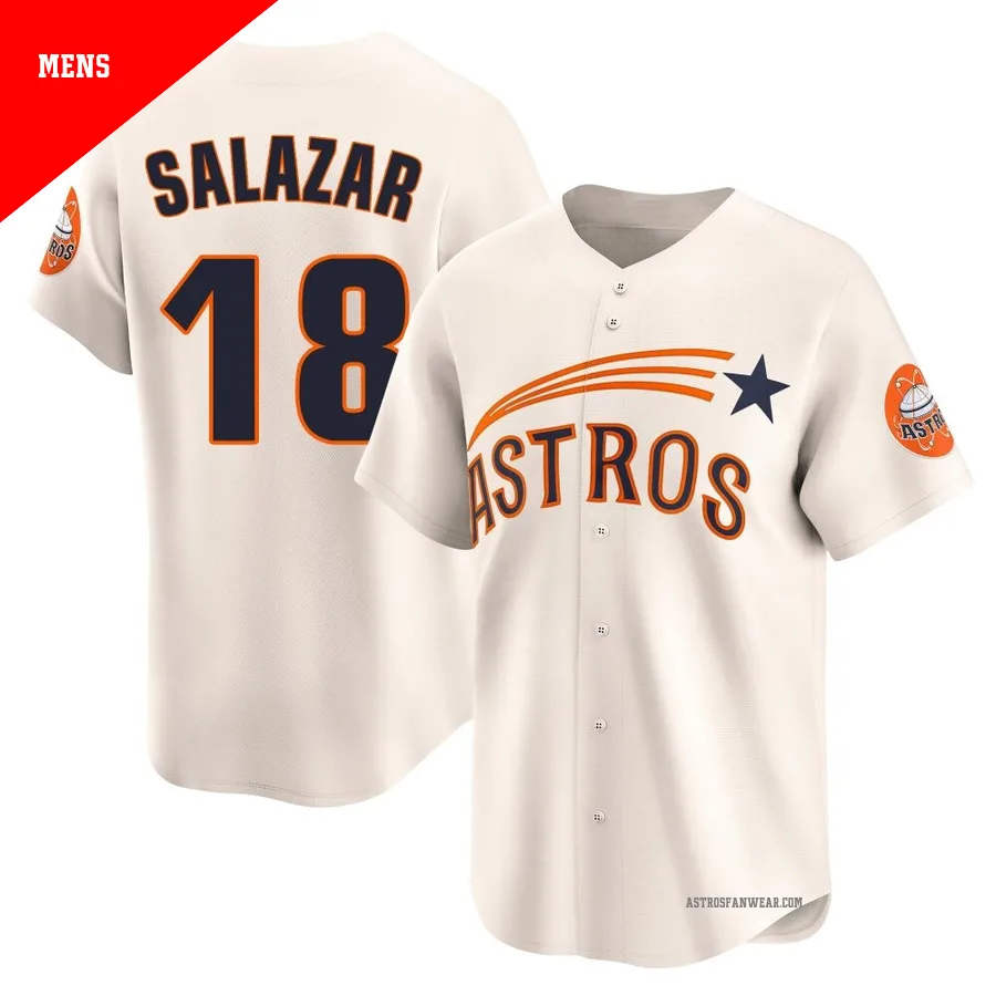 Houston Astros ＃18 Cesar Salazar Men's Cream Limited Throwback Cooperstown Collection Jersey