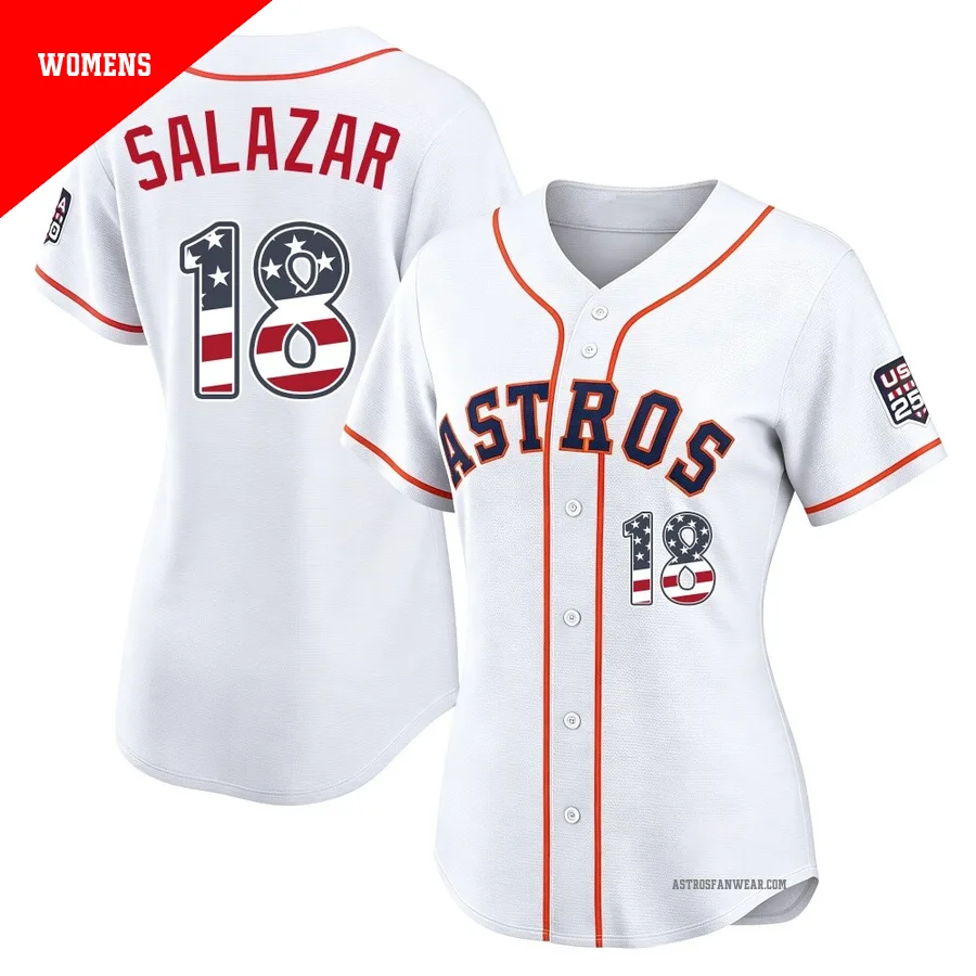 Houston Astros ＃18 Cesar Salazar Women's White Limited USA 250 Fourth Of July Home Stadium Jersey