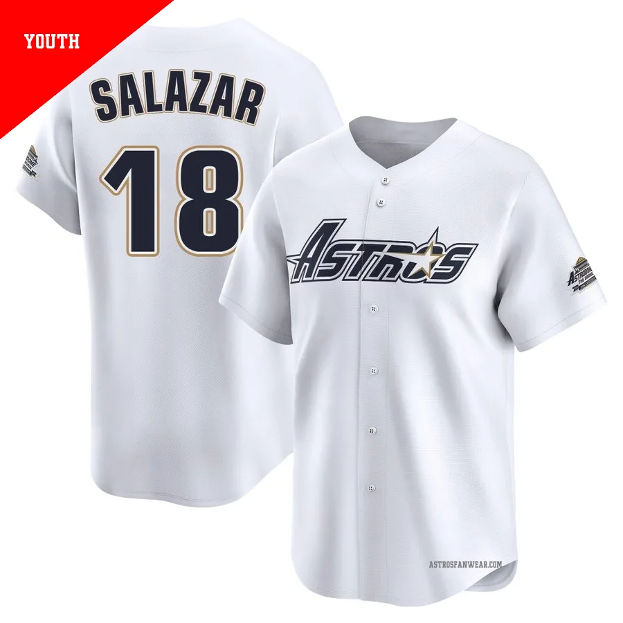 Houston Astros ＃18 Cesar Salazar Youth White Limited Throwback Cooperstown Collection Jersey