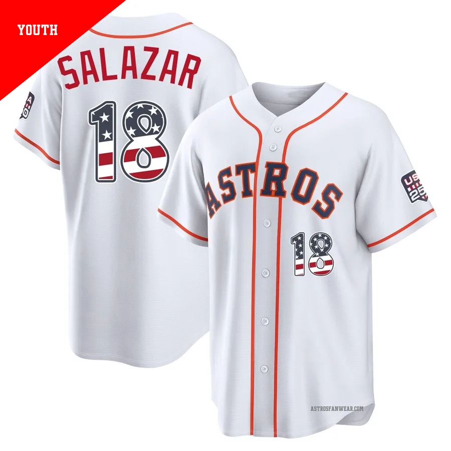 Houston Astros ＃18 Cesar Salazar Youth White Limited USA 250 Fourth Of July Home Stadium Jersey