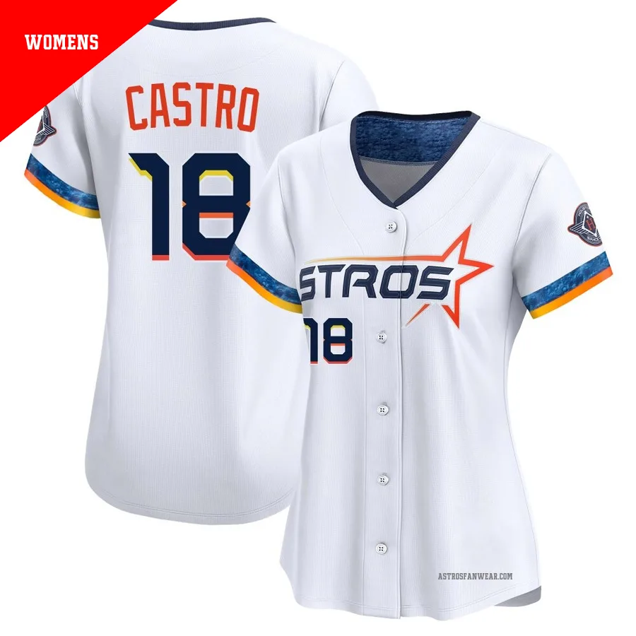 Houston Astros ＃18 Jason Castro Women's White Limited 2025 City Connect Jersey