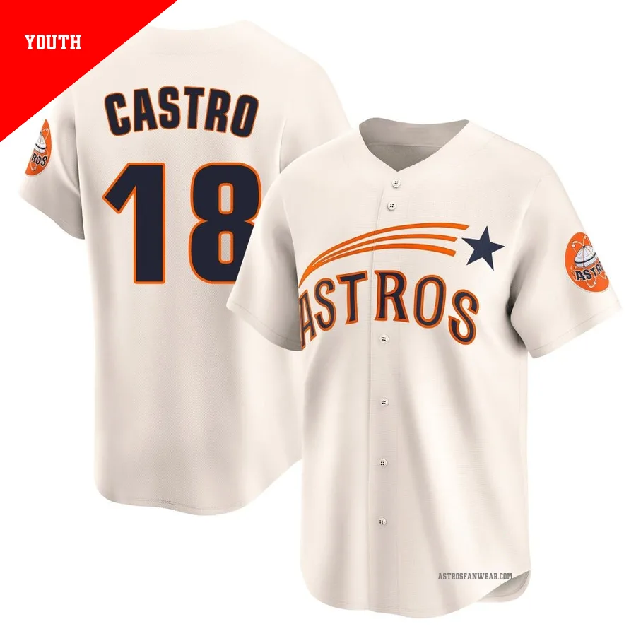 Houston Astros ＃18 Jason Castro Youth Cream Limited Throwback Cooperstown Collection Jersey