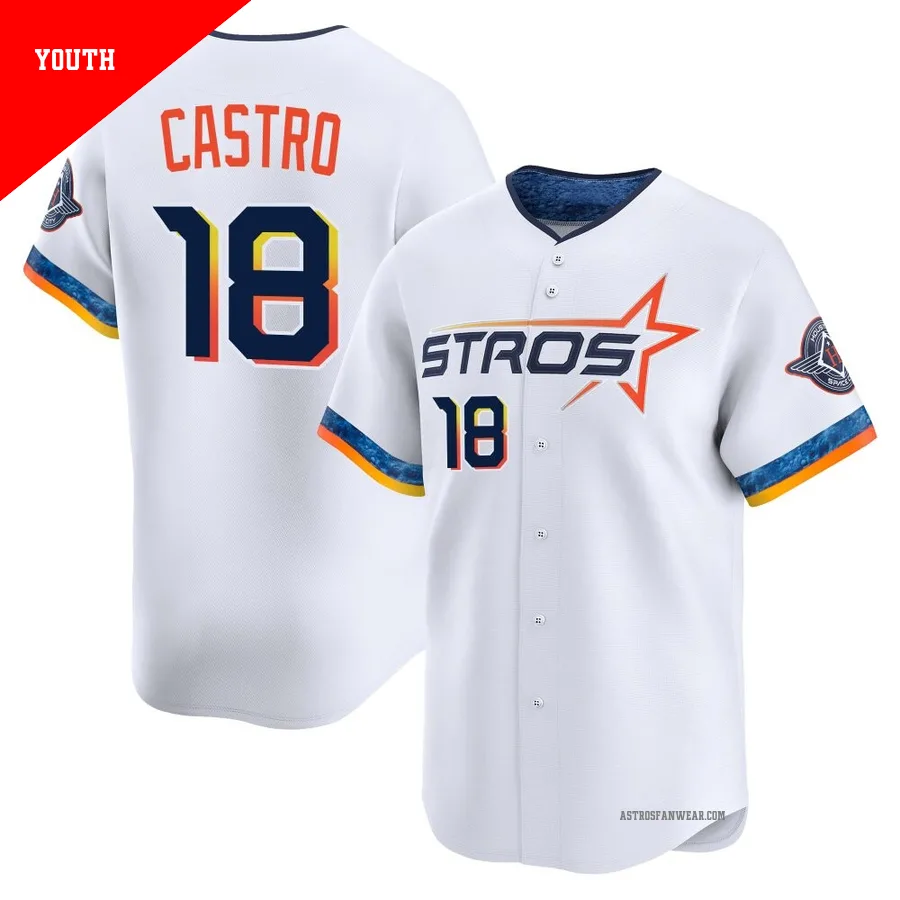 Houston Astros ＃18 Jason Castro Youth White Limited 2025 City Connect Jersey