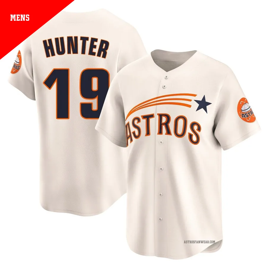 Houston Astros ＃19 Brian Hunter Men's Cream Limited Throwback Cooperstown Collection Jersey