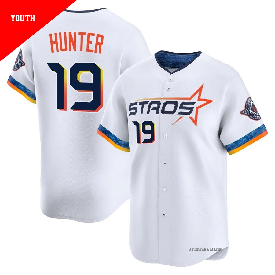 Houston Astros ＃19 Brian Hunter Youth White Limited 2025 City Connect Jersey
