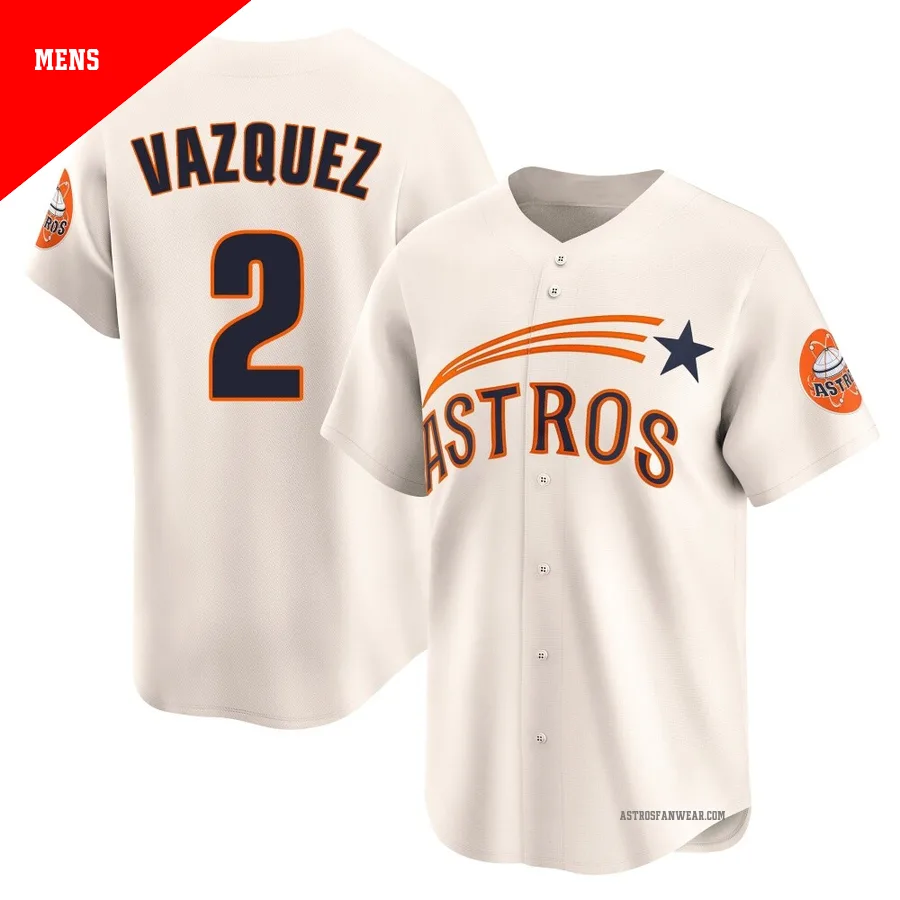 Houston Astros ＃2 Christian Vazquez Men's Cream Limited Throwback Cooperstown Collection Jersey