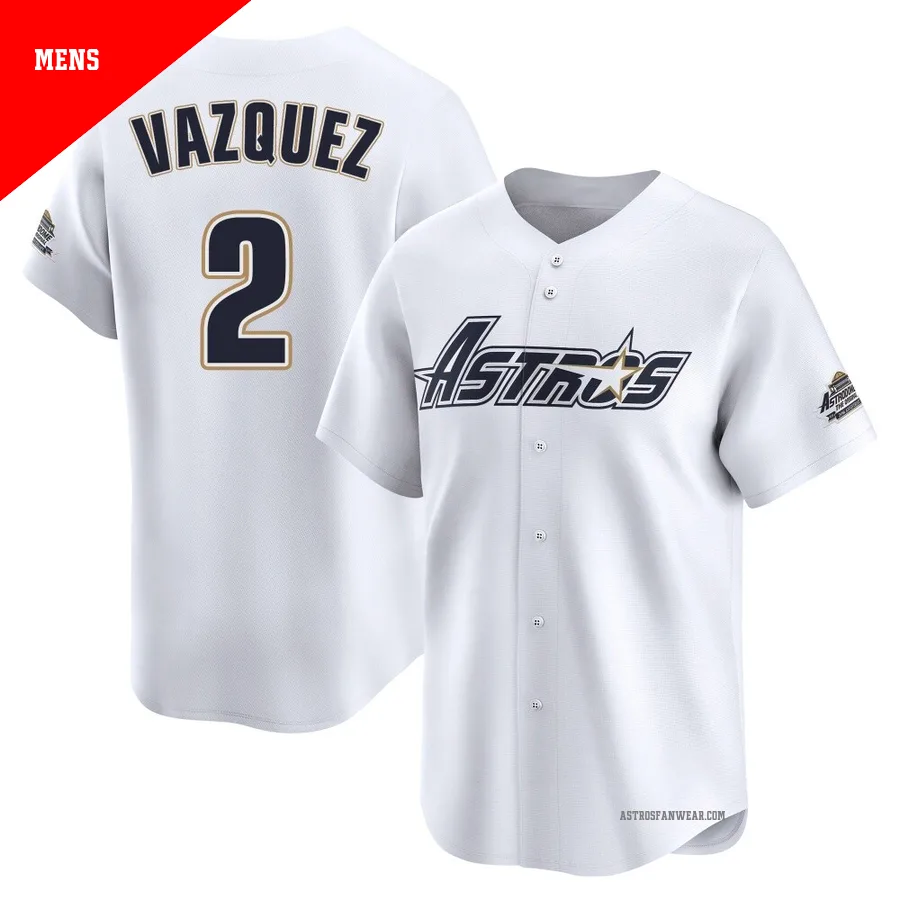 Houston Astros ＃2 Christian Vazquez Men's White Limited Throwback Cooperstown Collection Jersey