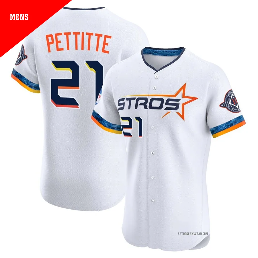 Houston Astros ＃21 Andy Pettitte Men's White Elite 2025 City Connect Jersey