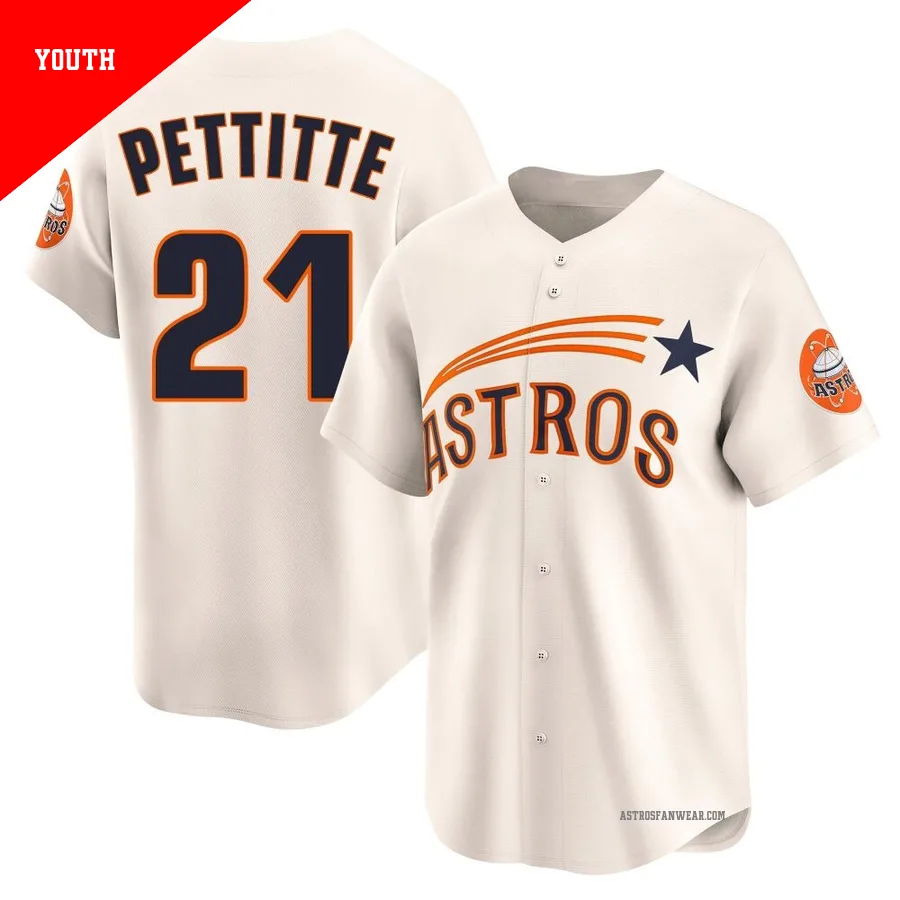 Houston Astros ＃21 Andy Pettitte Youth Cream Limited Throwback Cooperstown Collection Jersey