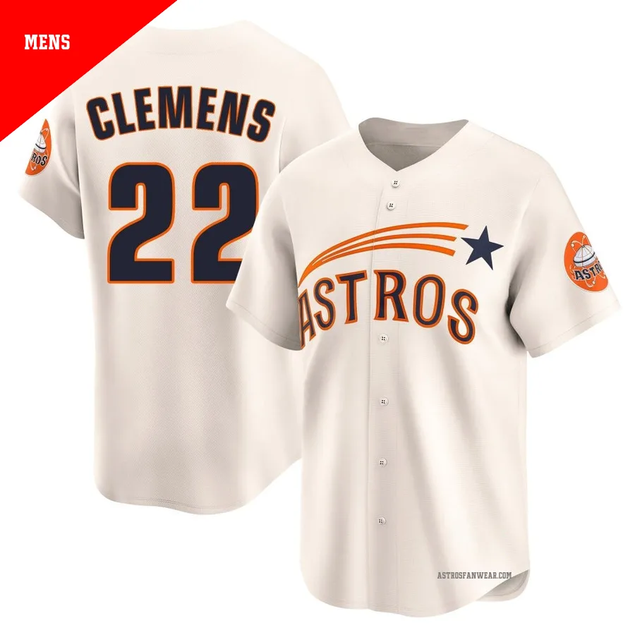 Houston Astros ＃22 Roger Clemens Men's Cream Limited Throwback Cooperstown Collection Jersey