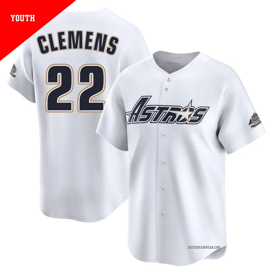 Houston Astros ＃22 Roger Clemens Youth White Limited Throwback Cooperstown Collection Jersey
