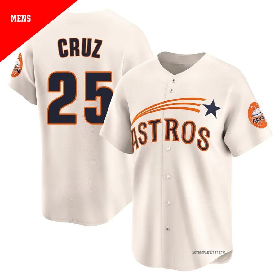Houston Astros ＃25 Jose Cruz Jr. Men's Cream Limited Throwback Cooperstown Collection Jersey