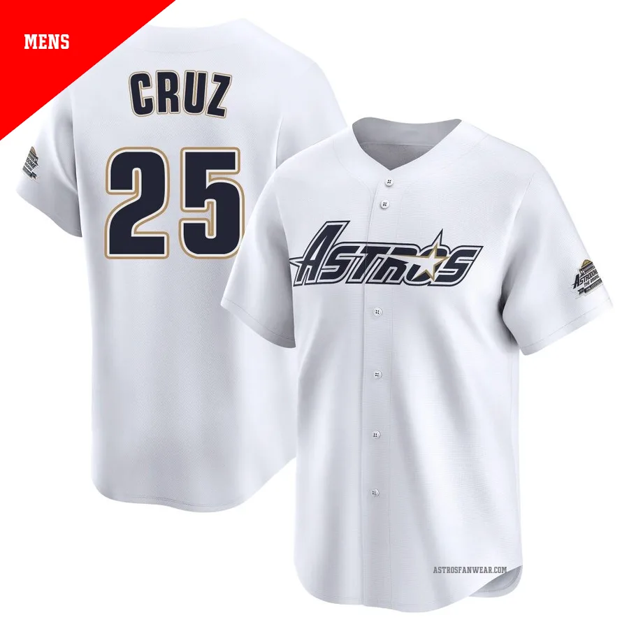 Houston Astros ＃25 Jose Cruz Jr. Men's White Limited Throwback Cooperstown Collection Jersey