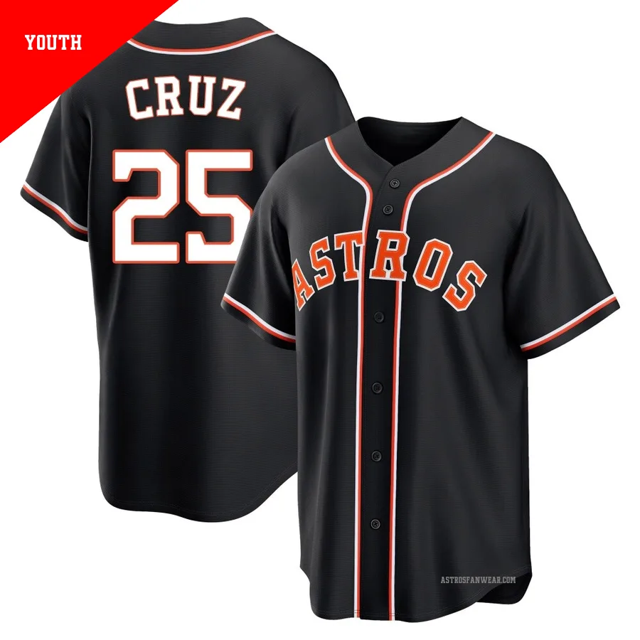 Houston Astros ＃25 Jose Cruz Jr. Youth Black Replica Fashion Out Jersey