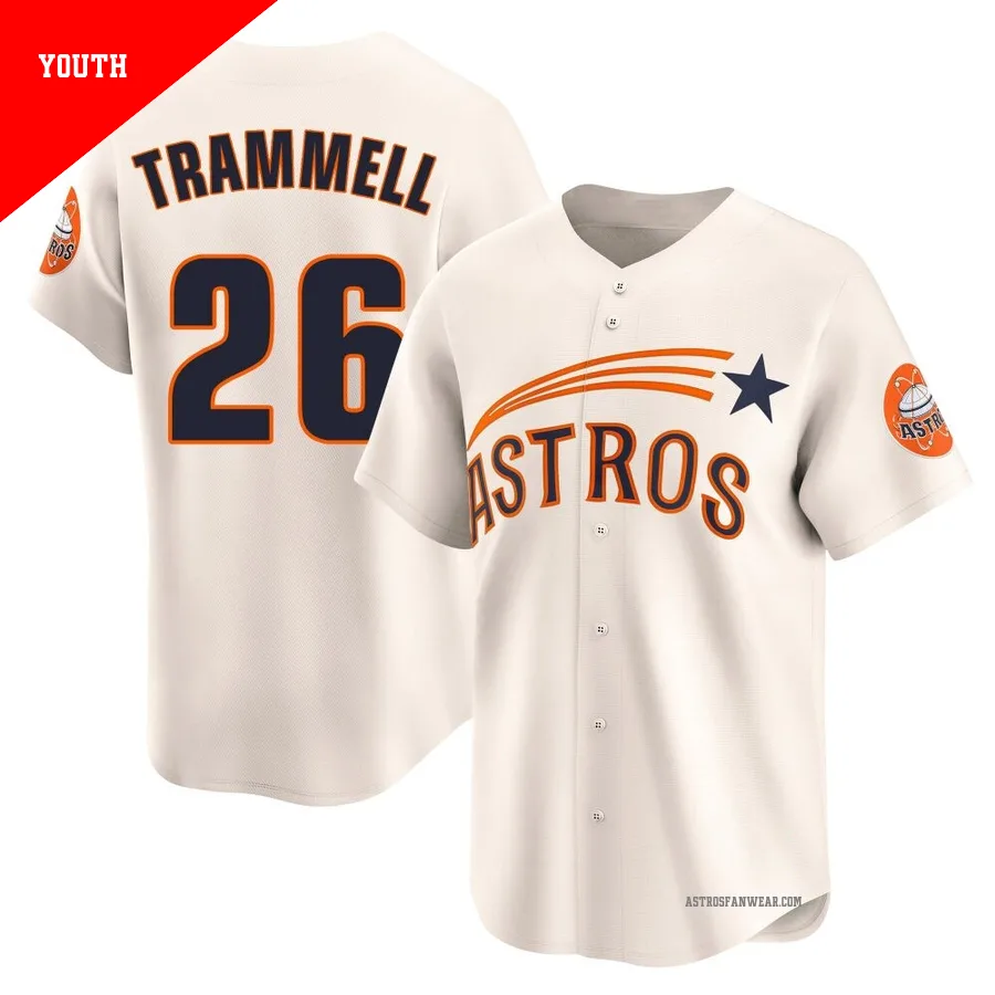 Houston Astros ＃26 Taylor Trammell Youth Cream Limited Throwback Cooperstown Collection Jersey