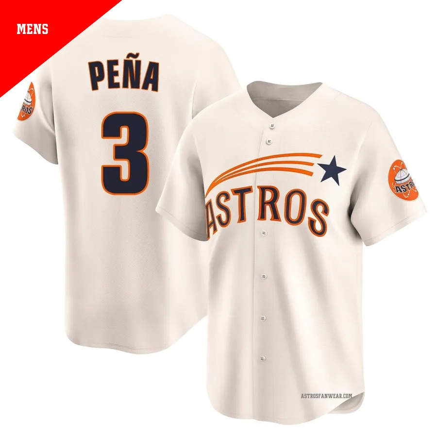 Houston Astros ＃3 Jeremy Pena Men's Cream Limited Throwback Cooperstown Collection Jersey